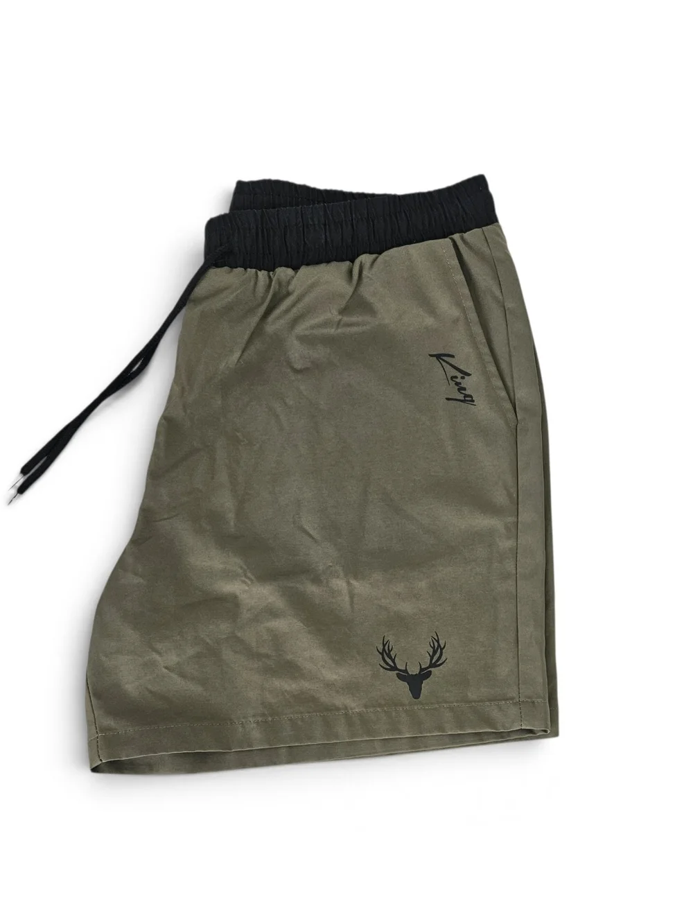 SHEIN Men's Swim Shorts Large Olive Green Deer Graphic Swim Trunks Beach Pool